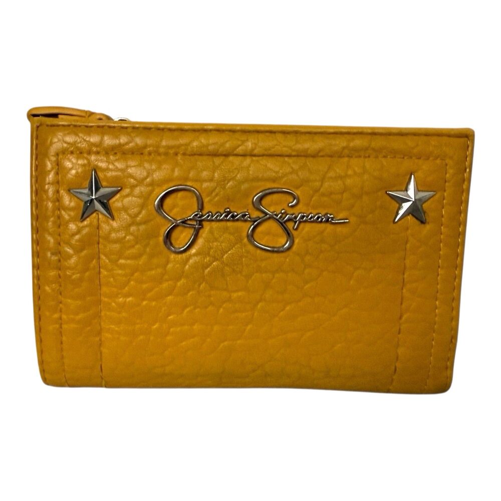 JESSICA SIMPSON WALLET WITH SNAP CLOSURE  ZIPPERED SECTION CARD SLOTS YELLOW 6x4